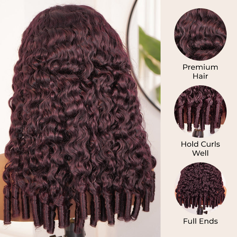 Burmese Curly  New In Blackcurrant Brunette Wear & Go Glueless 9x6 Lace Burmese Curly Human Hair Wig Dark Burgundy