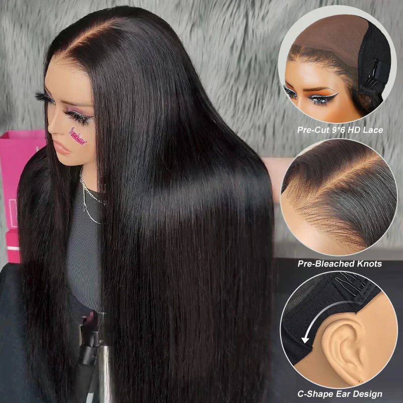 9*6 M Cap  M-Cap Wear Go 9x6 Silky Straight HD/Skin Lace Glueless Wig Pre Bleached Tiny Knots Wig