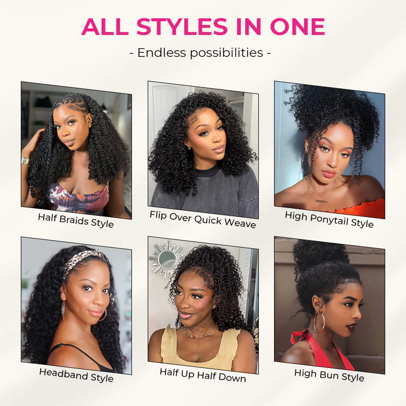 Highlight Burmese Curly [WEAR GO HALF WIG]  Highlight Burmese Curly Half Wig InvisiFit Strap Flip Over Wig