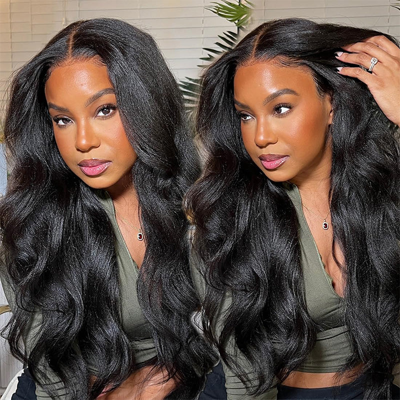 Full 13x6  New In 13x6 Wear Go Kinky Straight Layered Cut Glueless Wig BD Lace Pre-Cut Lace Front Wig Real Ear To Ear With Invisi Draw-string Wig