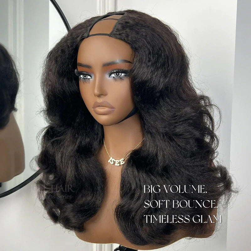 Upgraded Dome Cap  Layered Cut Blow Out Kinky Straight U Part Sew In Wig Natural Color